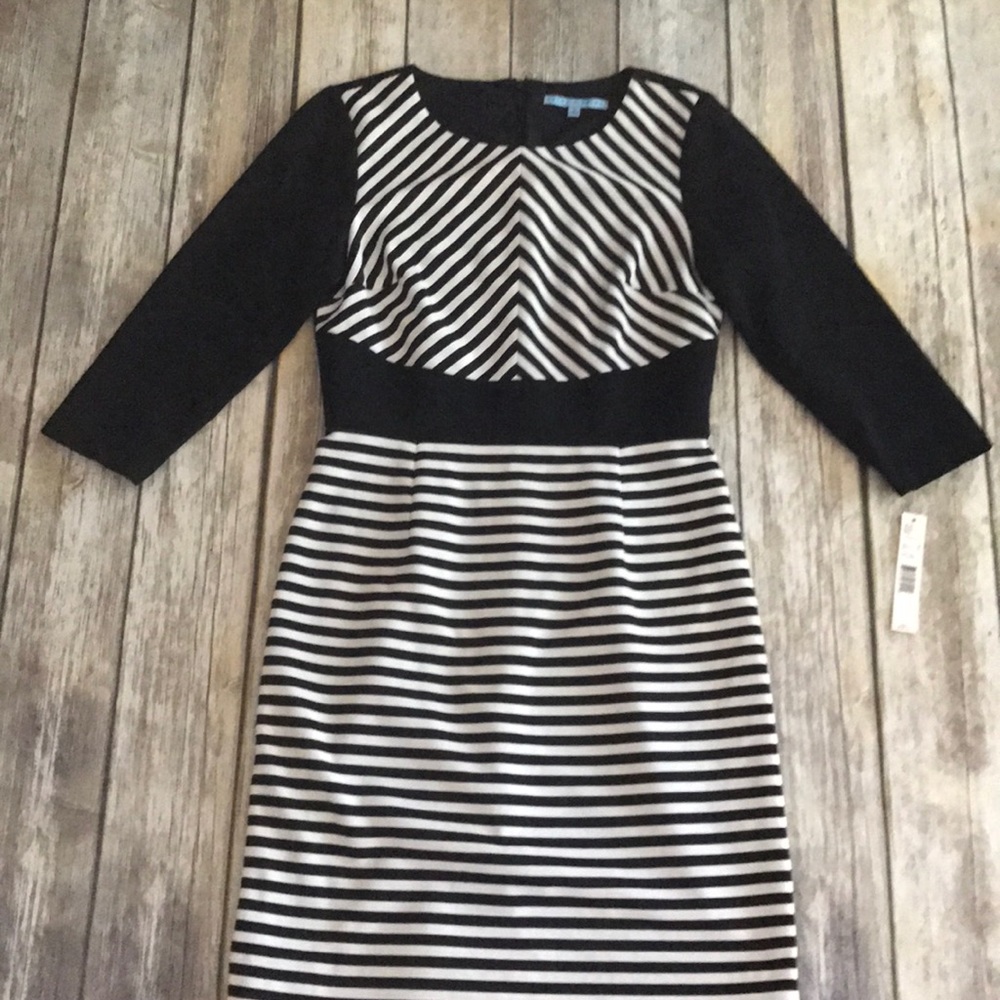 NWT ANTONIO MELANI "NELIA" DRESS BLACK IVORY SZ 6